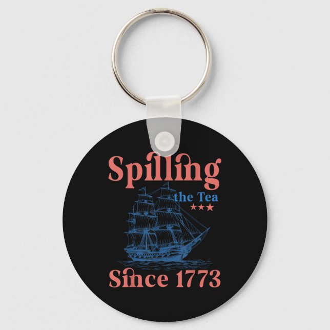 Spilling av tea sedan 1773 patriotisk 4 juli nyckelring (Framsida)