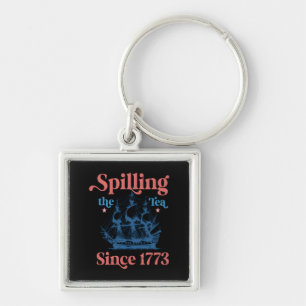 Spilling av tea sedan 1773-priset fyrkantig silverfärgad nyckelring