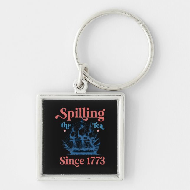 Spilling av tea sedan 1773-priset fyrkantig silverfärgad nyckelring (Framsidan)