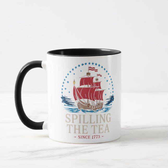 Spilling av tea sedan 1773 Rött vitt blått Funny 4 Mugg (Vänster)