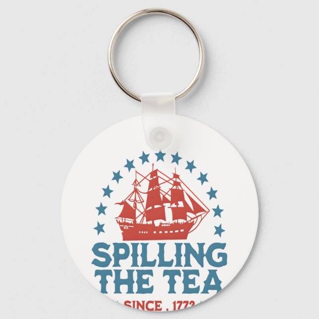 Spilling av tea sedan 1773 Rött vitt blått Funny 4 Nyckelring (Framsida)
