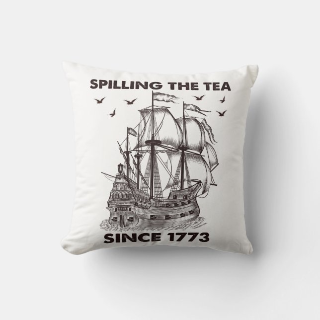 Spilling the Tea Sedan 1773 Patriotic 4 juli Kudde (Framsida)