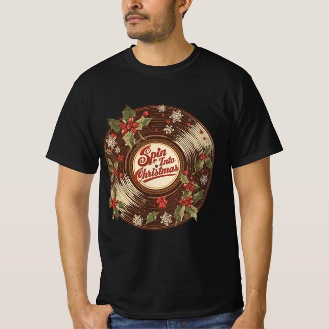 Spin Into Christmas – Fun Holiday Design T Shirt (Framsida)