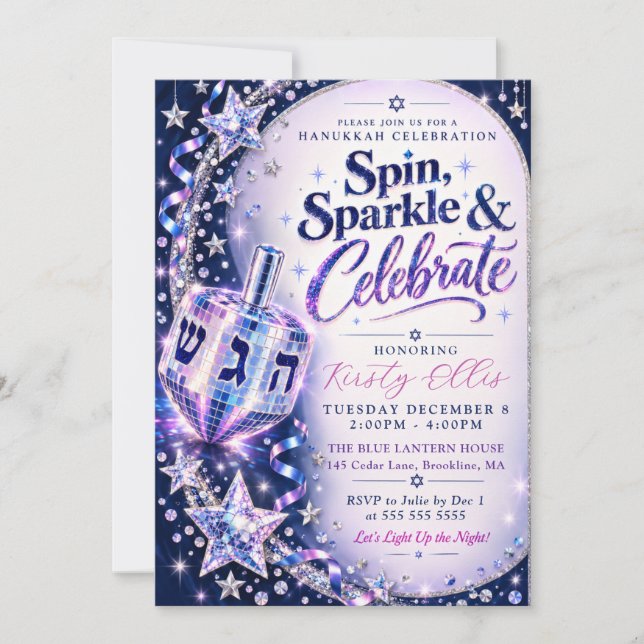Spin Sparkle Hanukkah Inbjudningar (Framsida)
