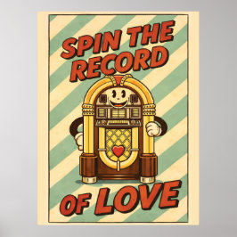 Spin the Record Jukebox Love Retro Vintage Poster