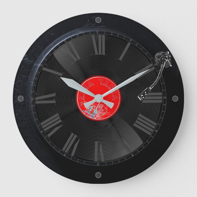 Spin Time: Retro Turntable Clock Stor Klocka (Framsida)