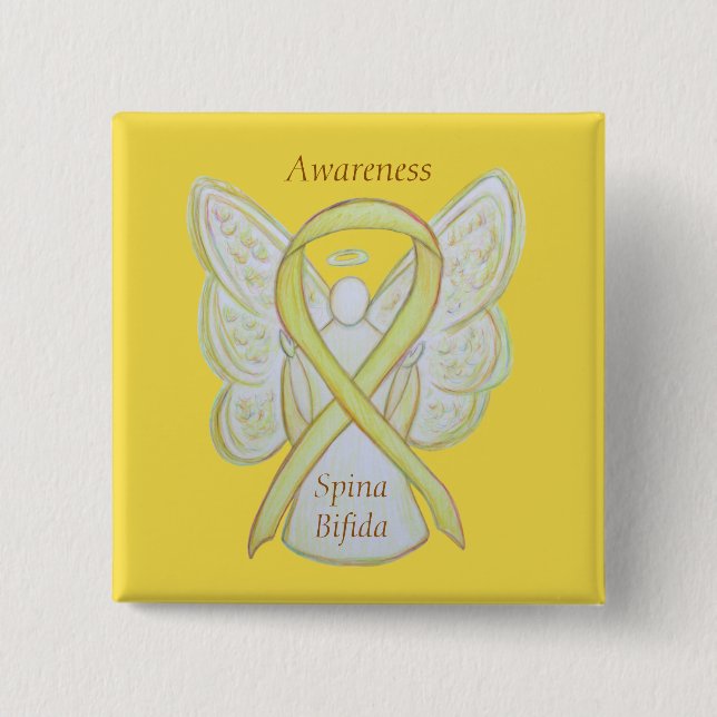 Spina Bifida Angel Gult Awareness Ribbon Stift Knapp (Framsida)