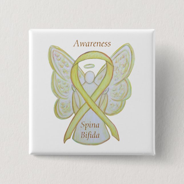 Spina Bifida Angel Gult Awareness Ribbon Stift Knapp (Framsida)