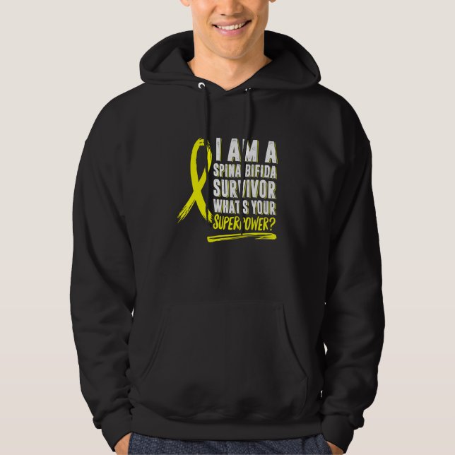 Spina Bifida Awareness Split Spine Survivor Gult Hoodie (Framsida)