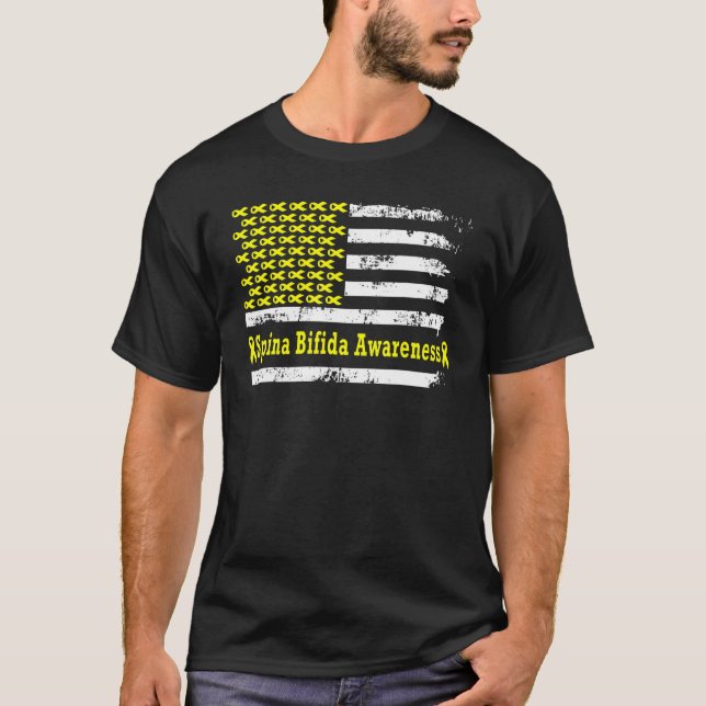 Spina Bifida Awareness USA Flag American Yellow Su T Shirt (Framsida)