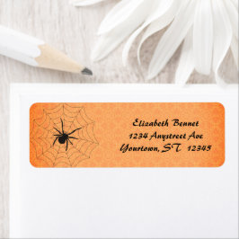 Spindel i ett nät orange bakgrund Halloween Returadress Etikett
