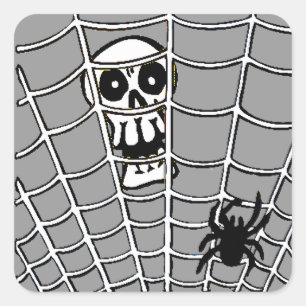 Spindelare i Webben med Skull Fyrkantigt Klistermärke