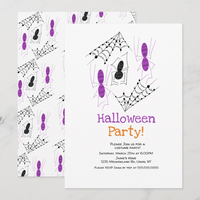 Spindeldok Halloween kostymfest  Inbjudningar (Fram/baksida)