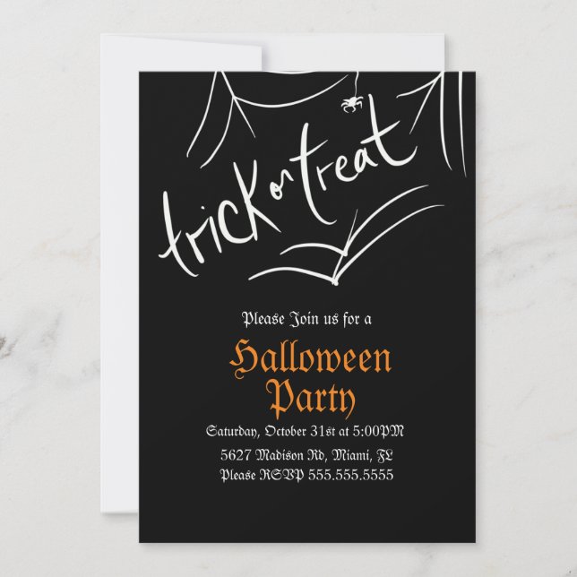 Spindeln Gott eller Bus Halloween Födelsedagsfiran Inbjudningar (Framsida)