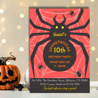 Spindelnät 10:e födelsedag Halloween fest Inbjudningar