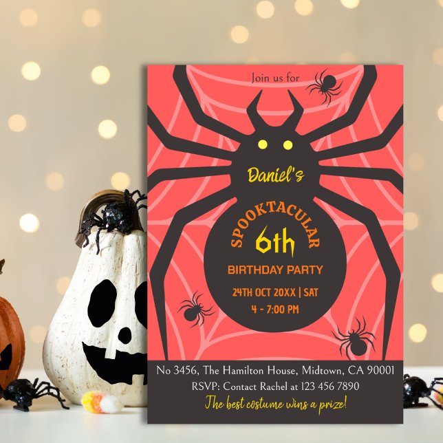 Spindelnät 6e födelsedag Halloween fest Inbjudningar (Skapare uppladdad)