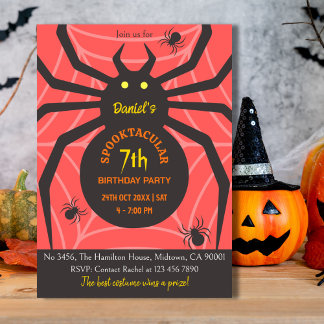 Spindelnät 7:e födelsedag Halloween fest Inbjudningar