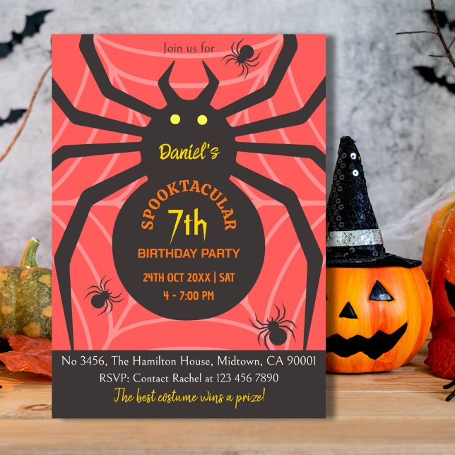 Spindelnät 7:e födelsedag Halloween fest Inbjudningar (Skapare uppladdad)