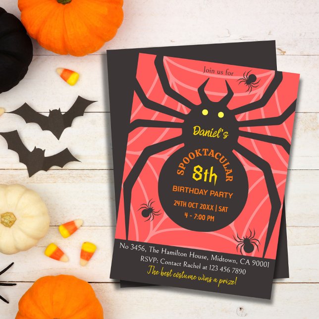 Spindelnät 8:e födelsedag Halloween fest Inbjudningar (Skapare uppladdad)