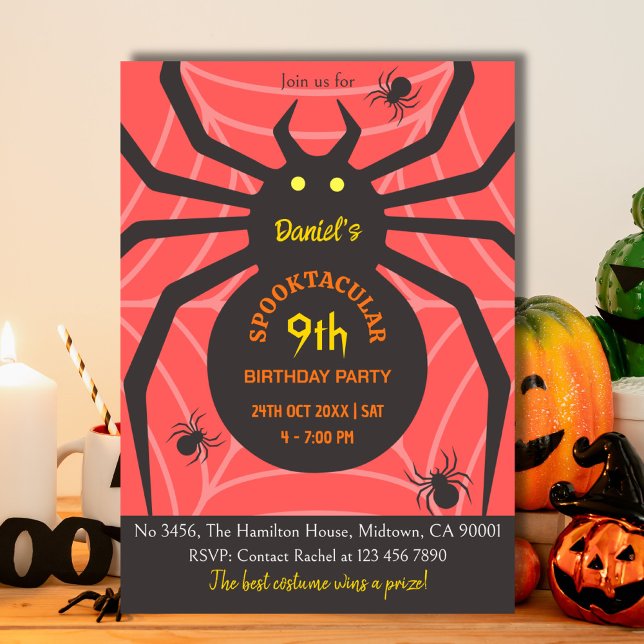 Spindelnät 9:e födelsedag Halloween fest Inbjudningar (Skapare uppladdad)