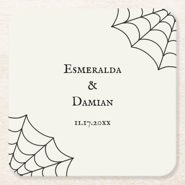 Spindelnät Black and White Gothic Bröllop Underlägg Papper Kvadrat (Framsidan)