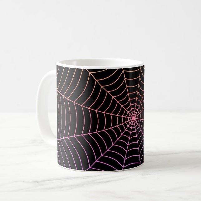 Spindelnät Black lila orange Halloween mönster Kaffemugg (Framsida vänster)