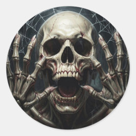 Spindelnät, Döskalle och Ben Kuslig Halloween Runt Klistermärke