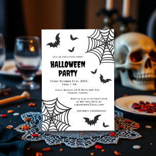 Spindelnät Fladdermus Kuslig Svart Vit Halloweenfe Inbjudningar