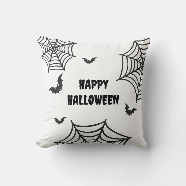 Spindelnät Fladdermus Svarta och vita Happy hallow Kudde (Framsida)