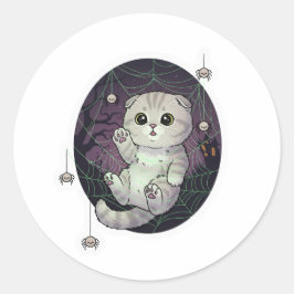 Spindelnät Fold - Cute Scottish Fold Cat Halloween Runt Klistermärke