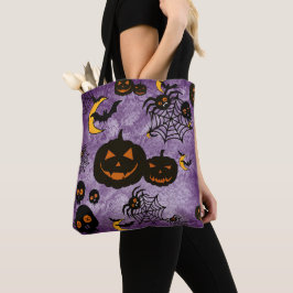 Spindelnät FÖR SPOOKY LILA HALLOWEEN PUMPKINS Tygkasse