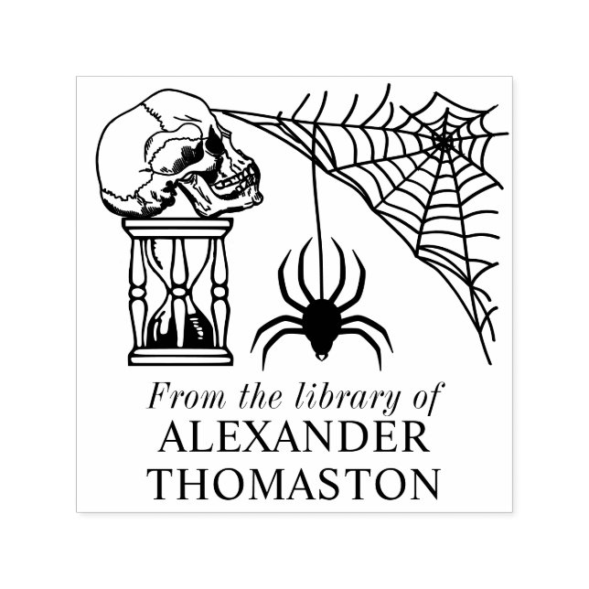 Spindelnät Gothic Skull Hourglass Bibliotek Bok Na Självfärgande Stämpel (Design)