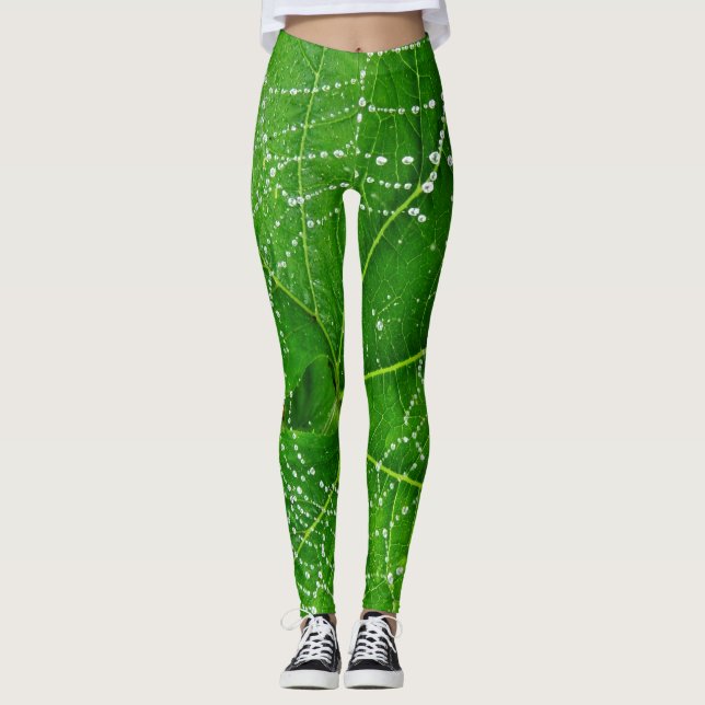 Spindelnät Grönt Garden Löv Designad Natural Leggings (Framsida)