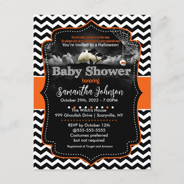 Spindelnät Halloween Baby Shower Inbjudan Vykort (Framsida)