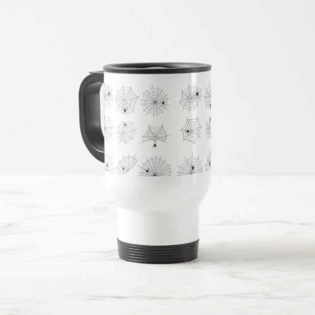 Spindelnät Halloween svartvit design Resemugg (Framsida vänster)