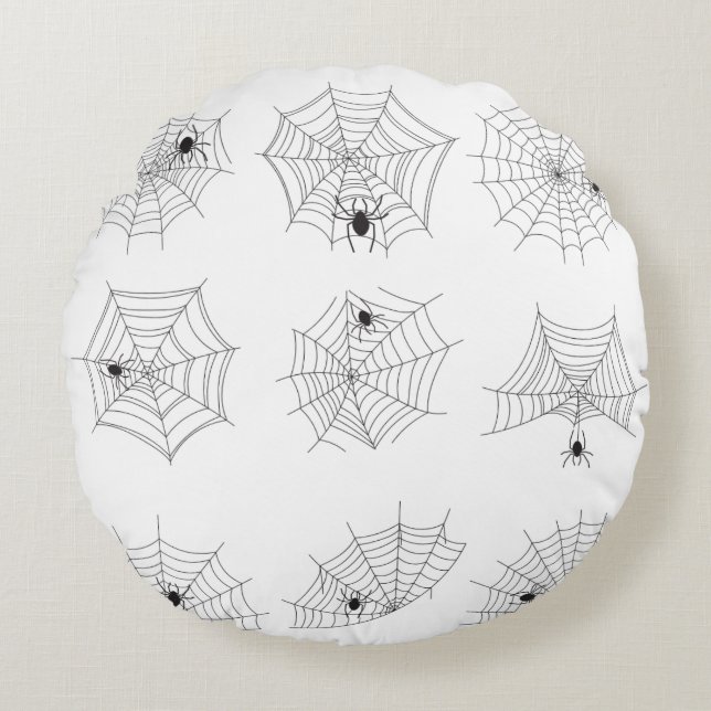 Spindelnät Halloween svartvit design Rund Kudde (Framsidan)