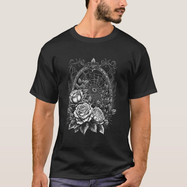 Spindelnät med Ram och Ro Halloween Goth Nat T Shirt (Framsida)