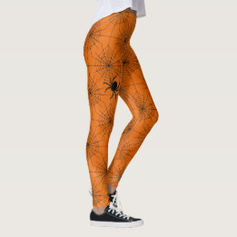 Spindelnät med Spiders på Orange Halloween Leggings