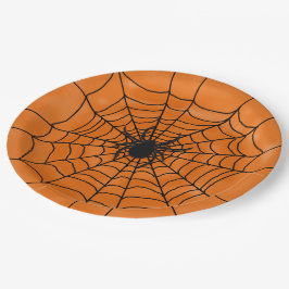 Spindelnät med spindeln på orange Halloween