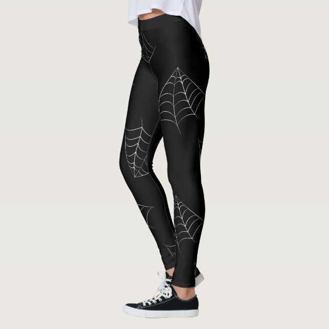 Spindelnät Mönster Black Halloween Leggings (Vänster)