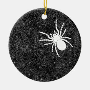 Spindelnät och Big White Spider Spooky Halloween Julgransprydnad Keramik