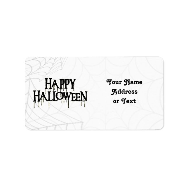 Spindelnät och Happy halloween Creepy Text Adressetikett (Framsidan)
