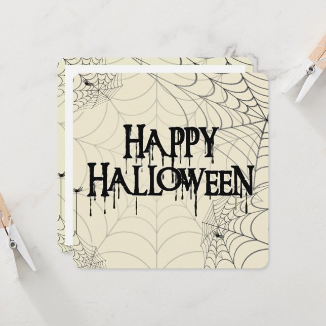 Spindelnät och Happy halloween Creepy Text Inbjudningar (Fram/Back In Situ)