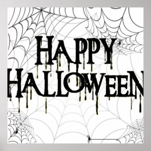 Spindelnät och Happy halloween Creepy Text Poster