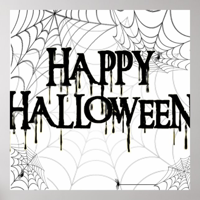 Spindelnät och Happy halloween Creepy Text Poster (Framsidan)