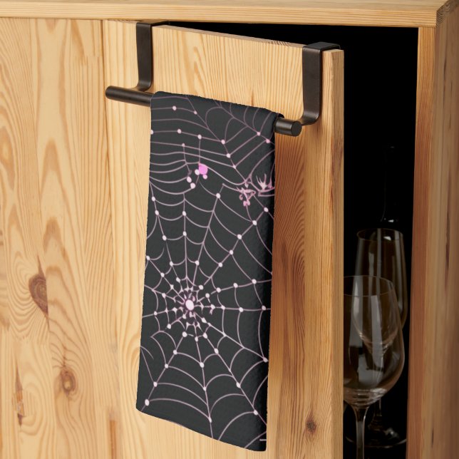 Spindelnät och prickar Modern svart Halloween Kökshandduk (Thirds Fold)