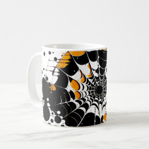 Spindelnät Orange och Black Bläck Splatter Mugg