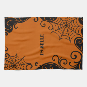 Spindelnät Ornament Orange Black halloween Kökshandduk
