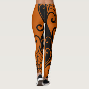 Spindelnät Ornament Orange Black halloween Leggings