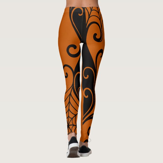 Spindelnät Ornament Orange Black halloween Leggings (Baksida)